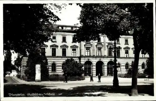 Ak Pforzheim im Schwarzwald, Goldschmiedeschule, Litfaßsäule