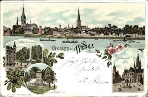 Litho Wesel am Niederrhein, Kaiserplatz, Kaiserhof, Denkmal, Großer Markt