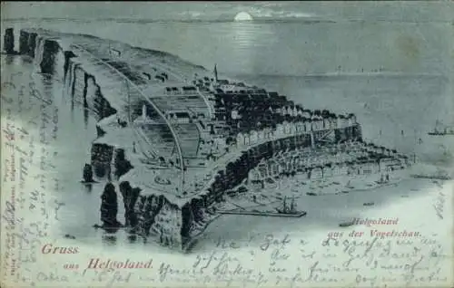 Mondschein Ak Nordseeinsel Helgoland, Gesamtansicht, Vogelschau