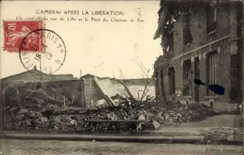 Ak Cambrai Nord, Rue de Lille, Pont du Chemin de Fer