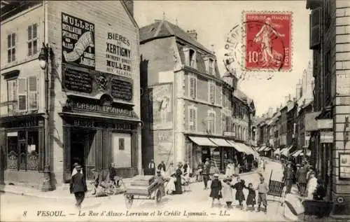 Ak Vesoul Haute Saône, La Rue d’Alsace-Lorraine, Credit Lyonnais