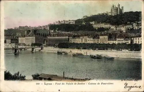 Ak Lyon Rhône, Pont du Palais de Justice, Coteau de Fourieres