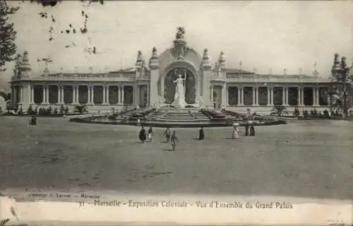 Ak Marseille Bouches du Rhône, Exposition Coloniale, Vue d'Ensemble du Grand Palais