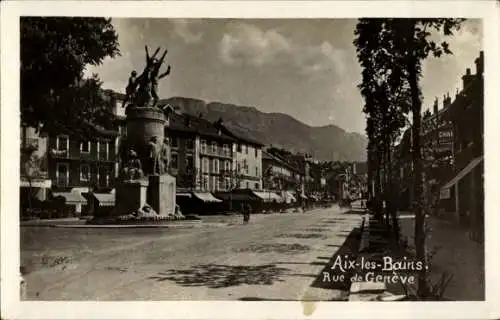 Ak Aix les Bains Savoie, Rue de Geneve, Statue