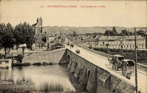 Ak Villeneuve sur Yonne, Vue d'ensemble au Pont