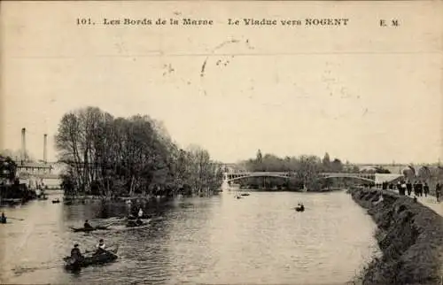 Ak Nogent sur Marne Val de Marne, Les bords de la Marne, Viaduc