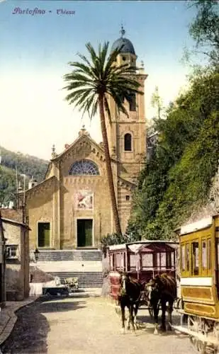 Ak Portofino Liguria, Kirche, Pferdebahn