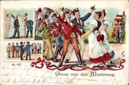 Litho Gruß von der Musterung, Inspektion, Rekruten, Frauen