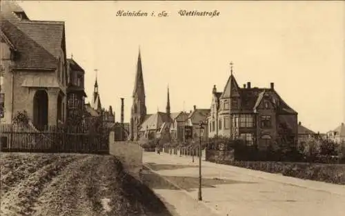 Ak Hainichen in Sachsen, Wettinstraße, Villen, Kirche