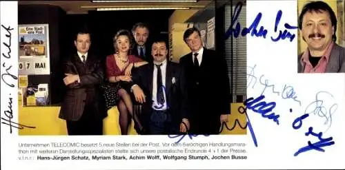 Ak Schauspieler Hans-Jürgen Schatz, Myriam S., Achim W., Wolfgang S., Jochen B. Portrait, Autogramm