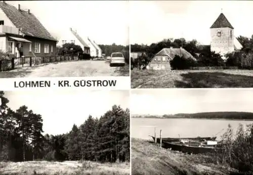 Ak Lohmen in Mecklenburg, Kirche, Straße, Ruderboote