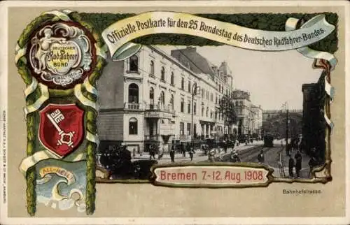 Passepartout Ak Hansestadt Bremen, 25. Bundestag des Dt. Radfahrer-Bundes 1908