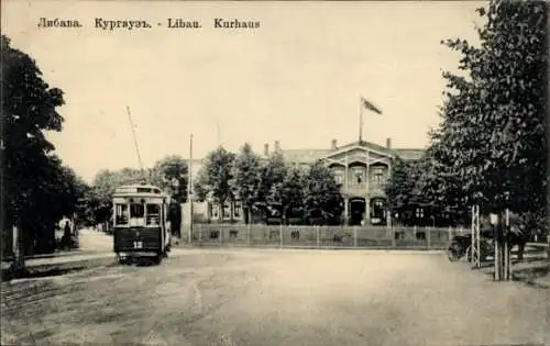 Ak Liepaja Libau Lettland, Kurhaus, Straßenbahn 13