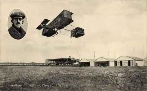 Ak Paulhan mit seinem Flugapparat, Fugpionier