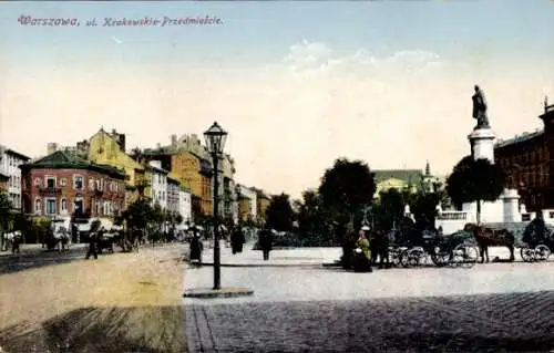 Ak Warszawa Warschau Polen, Krakauer-Vorstadt-Straße, Denkmal