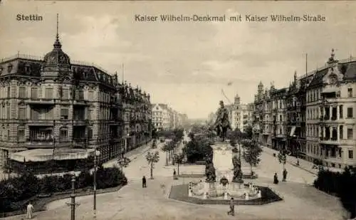 Ak Szczecin Stettin Pommern, Kaiser-Wilhelm-Denkmal, Kaiser-Wilhelm-Straße