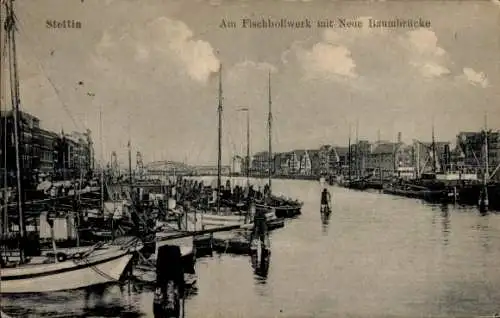 Ak Szczecin Stettin Pommern, Fischbollwerk, Neue Baumbrücke