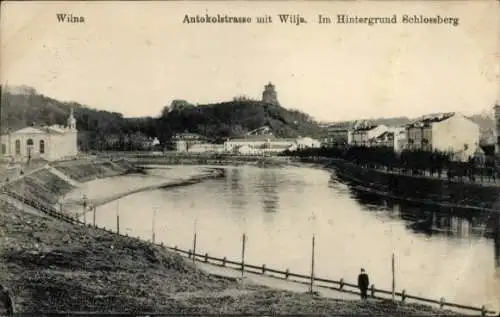 Ak Vilnius Wilna Litauen, Antokolstraße, Wilja, Schlossberg