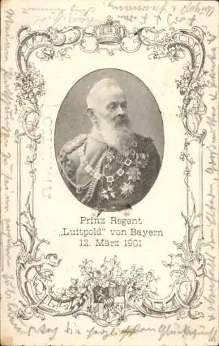 Passepartout Ak Prinzregent Luitpold von Bayern, Portrait, 12. März 1901