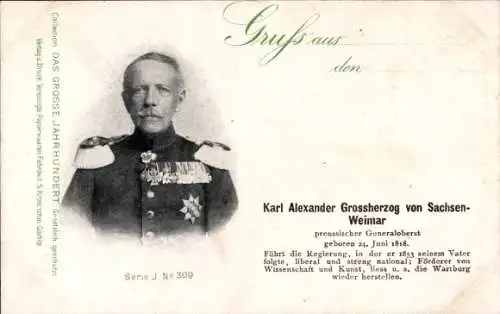 Ak Großherzog Karl Alexander von Sachsen Weimar Eisenach, preußischer Generaloberst, Portrait