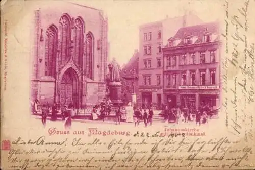 Ak Magdeburg an der Elbe, Johanneskirche mit Lutherdenkmal