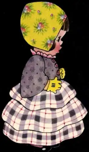 Ak Mädchen im karierten Rüschenkleid mit Haube