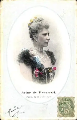 Passepartout Ak Louise von Schweden Norwegen, Königin von Dänemark, Staatsbesuch Paris 15 Juni 1907