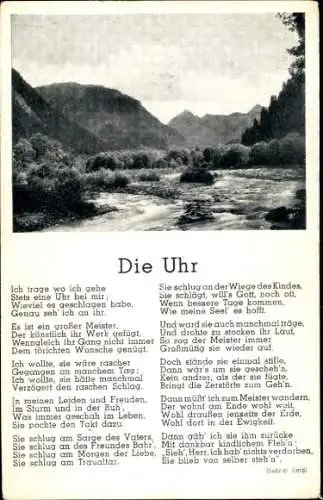 Ak Gedicht von Gabriel Seidl Die Uhr, Ich trage wo ich gehe, Stets eine Uhr bei mir...