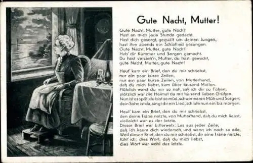 Lied Ak Gute Nacht, Mutter, Alte Frau am Fenster, Liebe