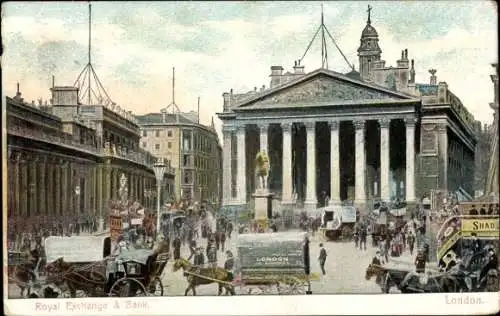 Ak London City England, Royal Exchange und Bank