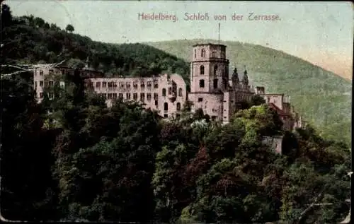 Ak Heidelberg am Neckar, Schloss, Blick von der Terrasse