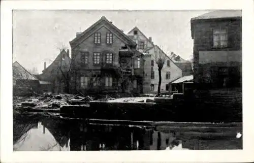 Ak Nürnberg in Mittelfranken, zerstörtes Haus an der Kleinweidenmühle, Hochwasser 5. Februar 1909