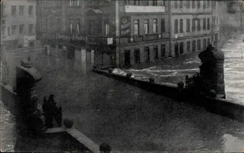 Ak Nürnberg in Mittelfranken, Museumsbrücke, Hochwasser 5. Februar 1909