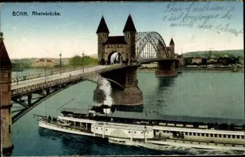 Ak Bonn am Rhein, Rheinbrücke, Schiff