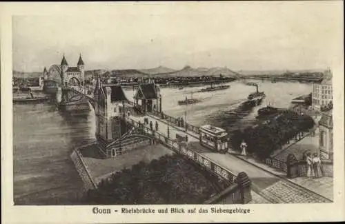 Ak Bonn am Rhein, Rheinbrücke, Panorama, Siebengebirge