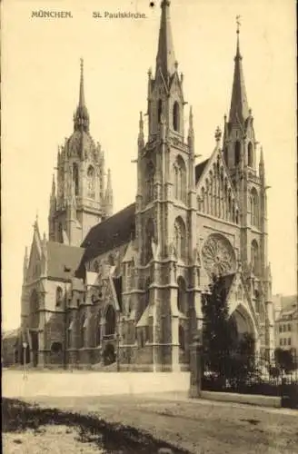 Ak München, St. Paulskirche, Straßenansicht