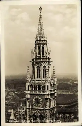 Ak München, Rathaus-Turm, Münchener Kind, Panorama