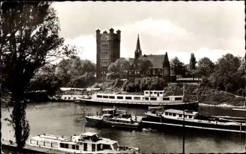 Ak Homberg Ruhrort Duisburg im Ruhrgebiet, Schulschiff Rhein, Turm, Jugendherberge