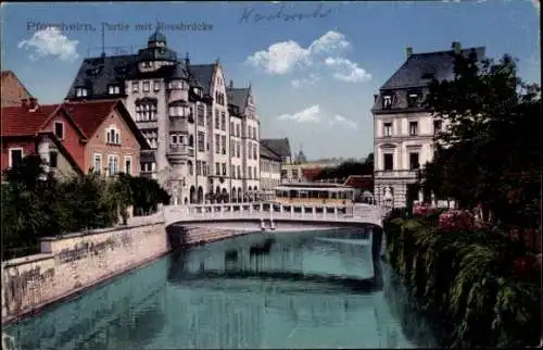 Ak Pforzheim im Schwarzwald, Rossbrücke, Straßenbahn