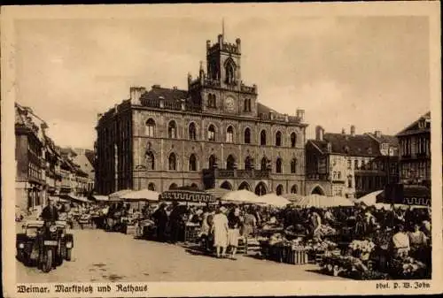 Ak Weimar in Thüringen, Marktplatz und Rathaus, Marktstände