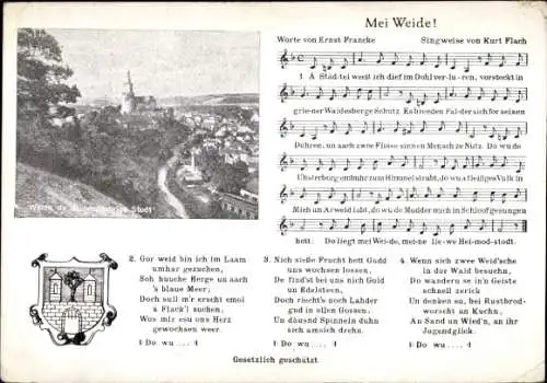 Ak Weida in Thüringen, tausendjährige Stadt, Wappen, Lied Mei Weide!