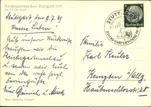 Ak Stuttgart in Württemberg, Reichsgartenschau 1939, Tal der Rosen