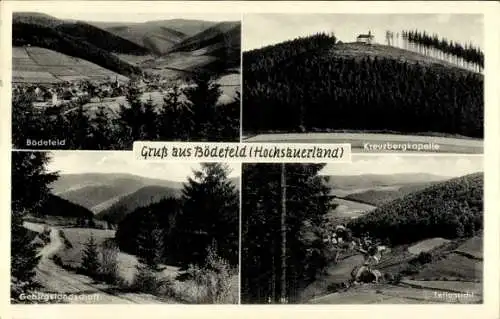 Ak Bödefeld Schmallenberg im Sauerland, Gesamtansicht, Kreuzbergkapelle