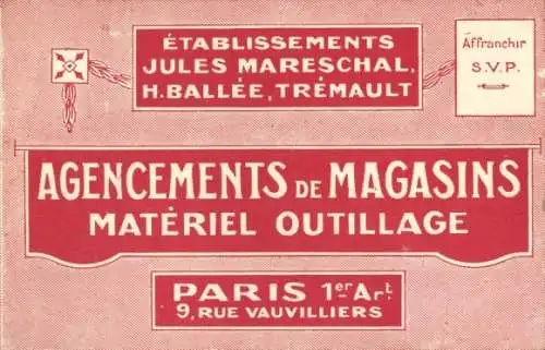 Ak Paris I, Reklame, Etablissements Jules Mareschal, H. Ballee, Tremault, Materiel Outillage