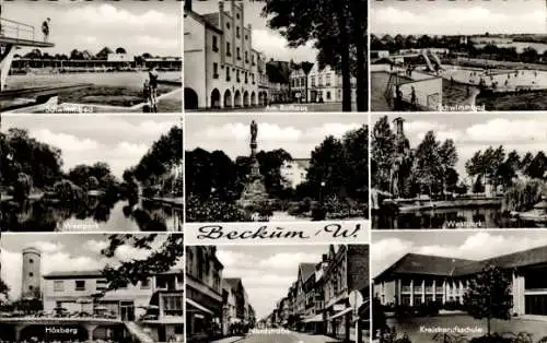 Ak Beckum Westfalen, Höxberg, Schwimmbad, Rathaus, Westpark, Kreisberufsschule