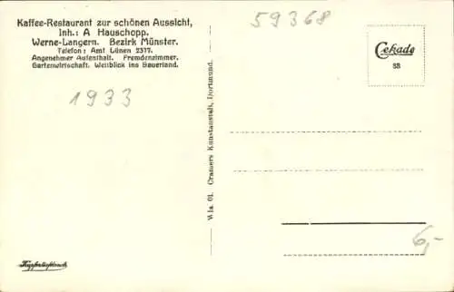 Ak Langern Werne in Westfalen, Café zur schönen Aussicht