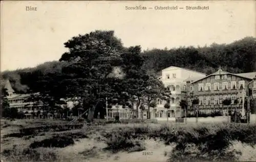 Ak Seebad Binz auf Rügen, Seeschloss, Ostseehotel, Strandhotel