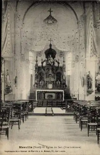 Ak Merville Nord, Eglise du Sart, Vue interieure