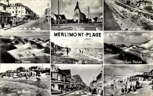 Ak Merlimont Pas de Calais, Avenue de la Plage, Eglise, Dunes, Vue generale