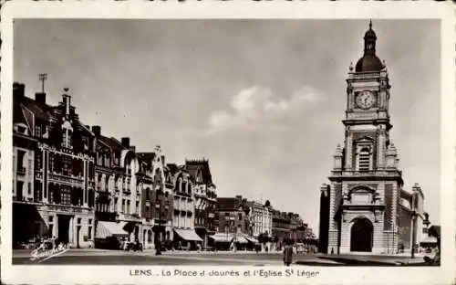 Ak Lens Pas de Calais, Place, Eglise St Leger